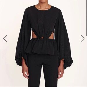 STAUD Black Blouse with Cutout and Button Detail